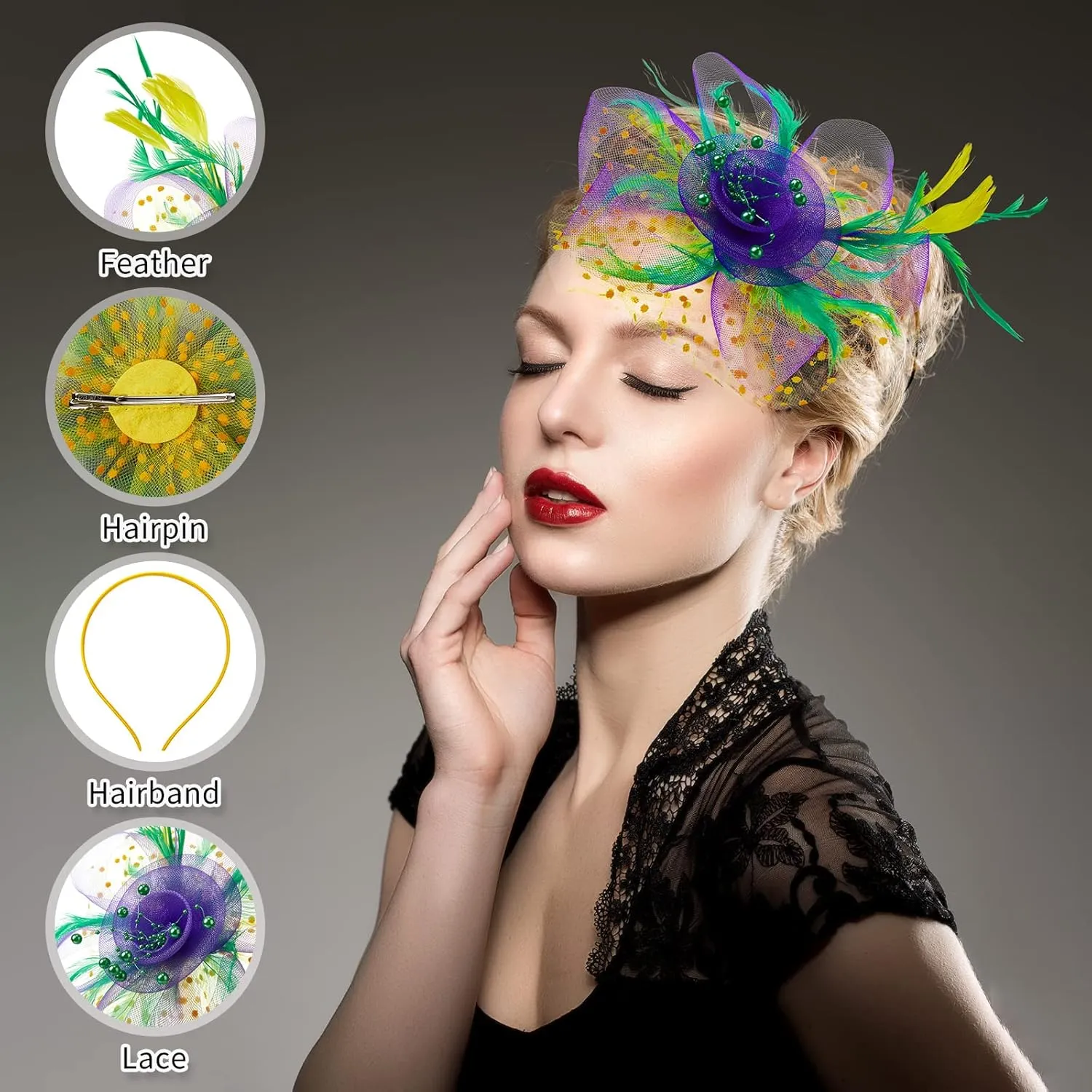 Yunsailing 8 Pcs Fascinators Hat Flower Mesh Tea Party Hat Fascinator Veil Headband for Women Party Wedding