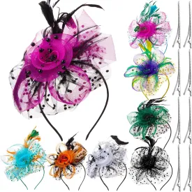 Yunsailing 8 Pcs Fascinators Hat Flower Mesh Tea Party Hat Fascinator Veil Headband for Women Party Wedding