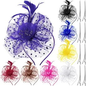 Yunsailing 8 Pcs Fascinators Hat Flower Mesh Tea Party Hat Fascinator Veil Headband for Women Party Wedding