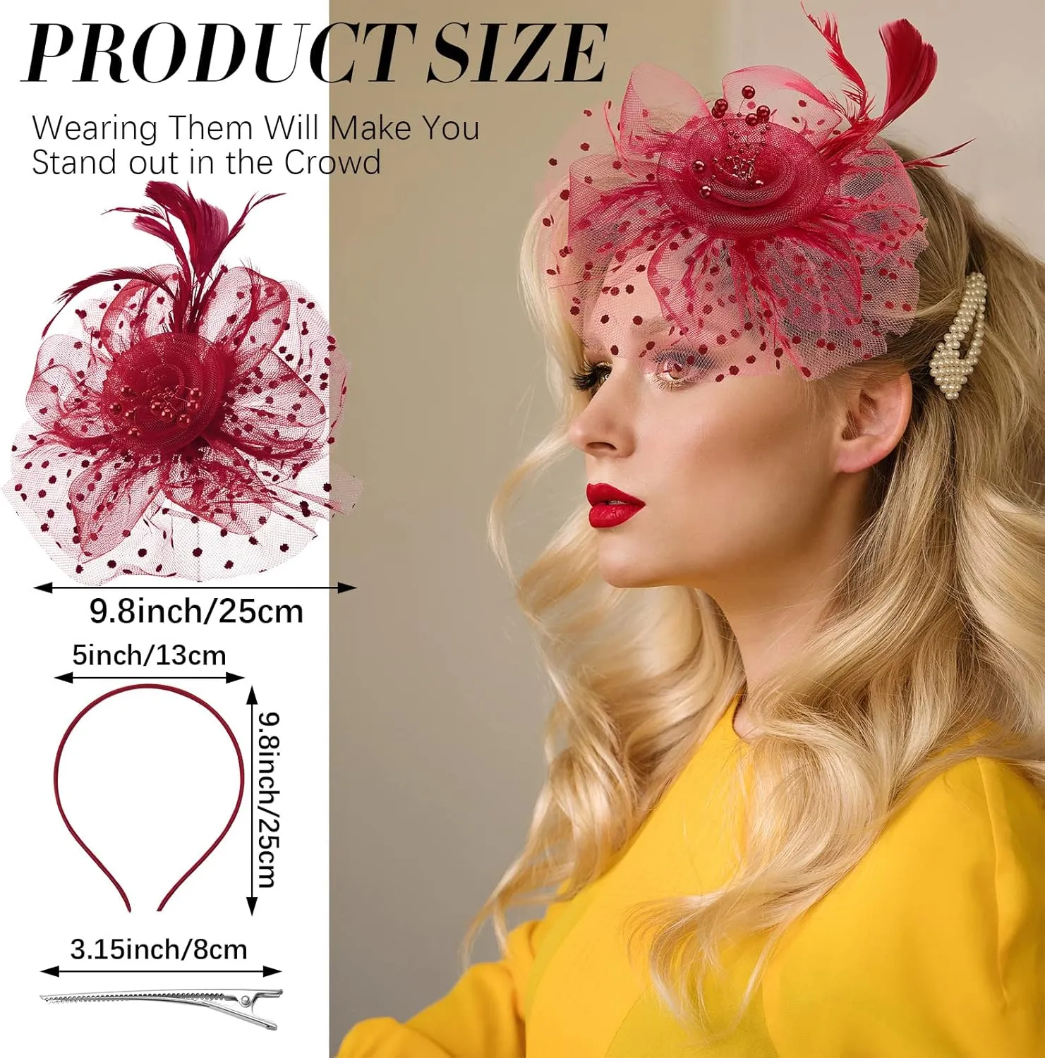 Yunsailing 8 Pcs Fascinators Hat Flower Mesh Tea Party Hat Fascinator Veil Headband for Women Party Wedding