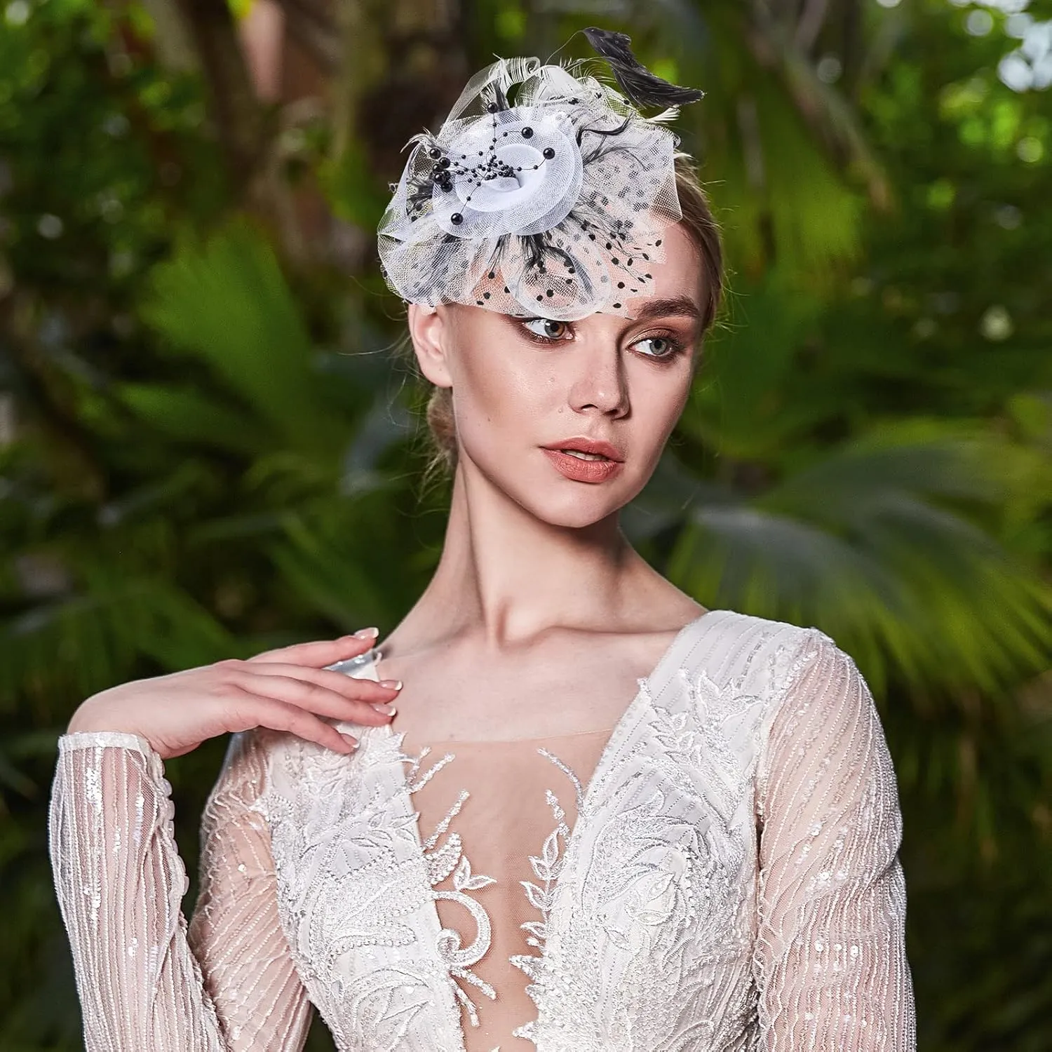 Yunsailing 8 Pcs Fascinators Hat Flower Mesh Tea Party Hat Fascinator Veil Headband for Women Party Wedding