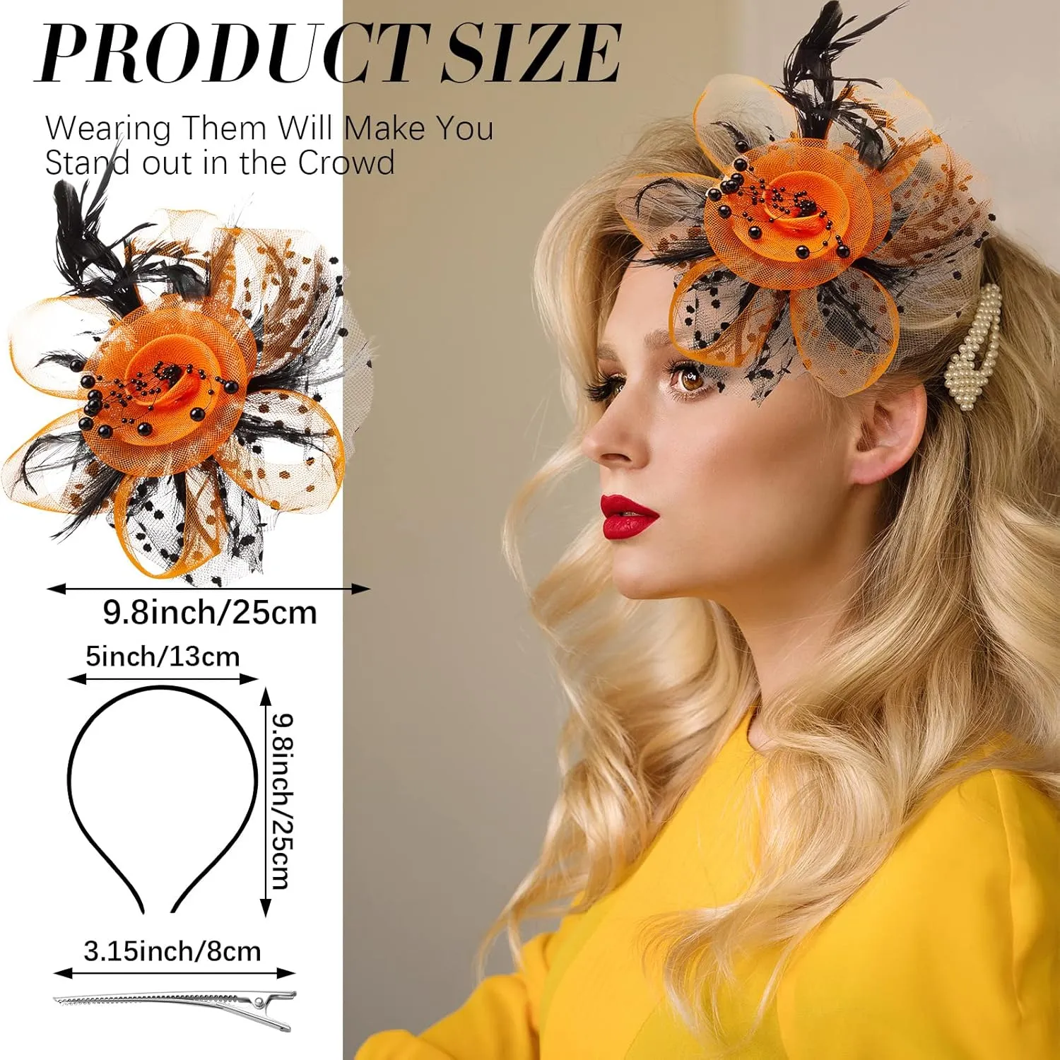 Yunsailing 8 Pcs Fascinators Hat Flower Mesh Tea Party Hat Fascinator Veil Headband for Women Party Wedding